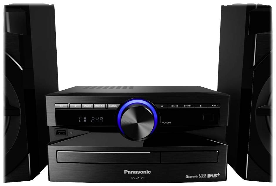 Kompaktowy zestaw stereo firmy Panasonic z dwoma głośnikami, odtwarzaczem CD i funkcją Bluetooth. Idealny do wysokiej jakości doznań dźwiękowych.