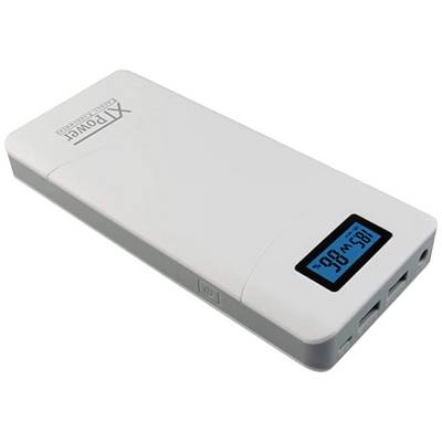 Biała powerbank z wyświetlaczem LCD i dwoma portami USB. Wyświetlacz pokazuje '185W 88%'.