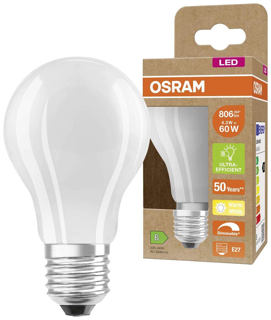 Світлодіодна лампа OSRAM HOMELIGHTING 4099854065774 E-27 4,3 Вт = 60 Вт теплий білий 1 шт.