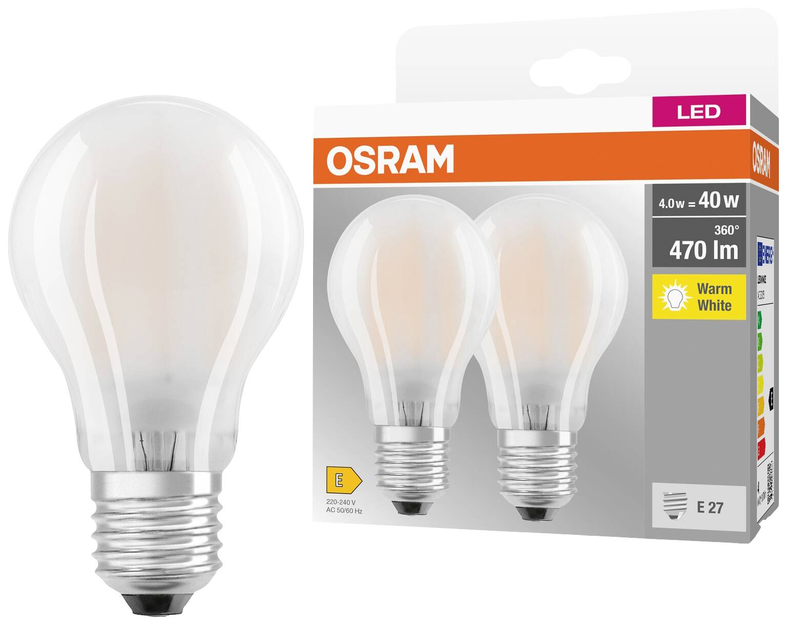 Світлодіодна лампа OSRAM HOMELIGHTING 4099854094248 E-27 4 Вт = 40 Вт 470 лм теплий білий 2 шт.
