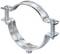 Metalowa obejma rurowa z dwoma śrubami do mocowania rur. Ma błyszczącą powierzchnię i wygląda solidnie.