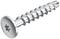 Stalowa śruba z łbem krzyżowym i gwintem; wyróżniającymi się cechami są spiralne rowki i czubek.