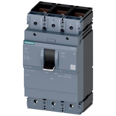 Przedstawiono szary wyłącznik nadprądowy z logo Siemens i specyfikacjami technicznymi. Zawiera przełącznik i zaciski przyłączeniowe.
