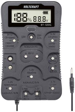 Tester baterii VOLTCRAFT BT-12DIG 1,2 V, 1,5 V, 3 V, 3,7 V, 6 V, 9 V, 12 V