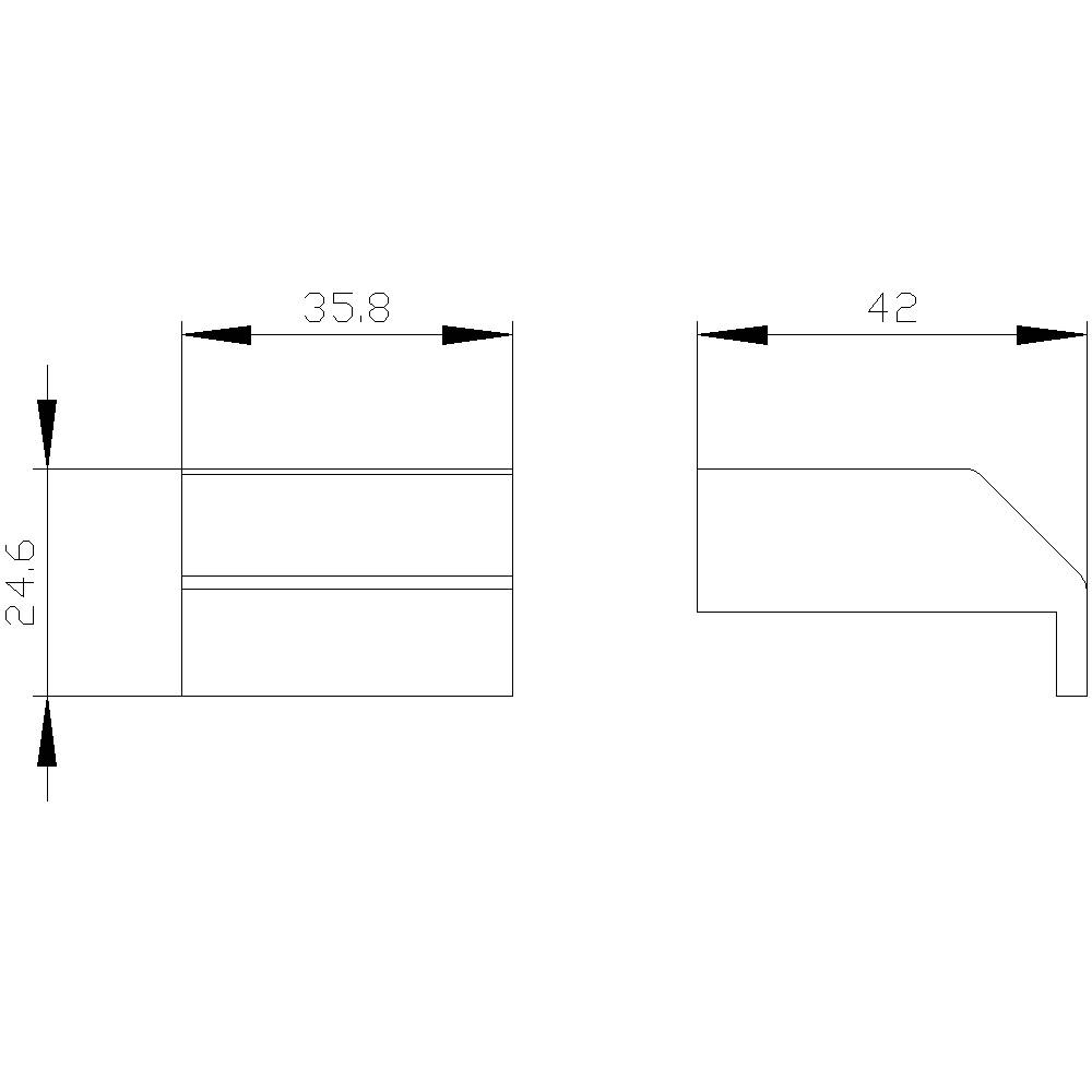 Rysunek techniczny dwóch widoków bocznych obiektu o wymiarach 35,8x24,6 i 42. Jeden widok przedstawia stopień.