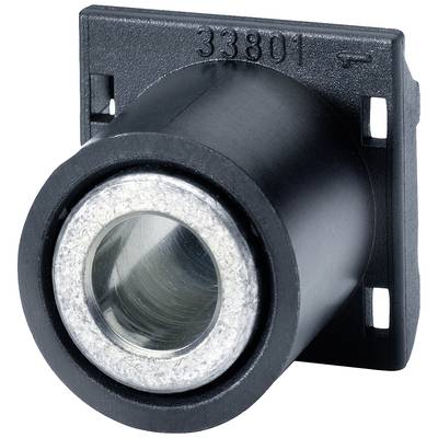 Zbliżenie czarnego cylindra metalowego, zamontowanego w kwadratowej oprawie z napisem '33801'.