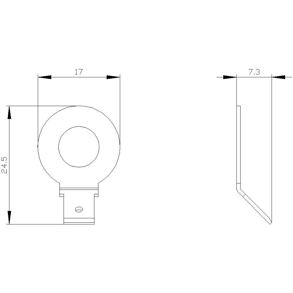 Rysunek techniczny okrągłego obiektu o wymiarach: 24,5 mm wysokości, 17 mm szerokości. Widok z boku przedstawia grubość 7,3 mm.