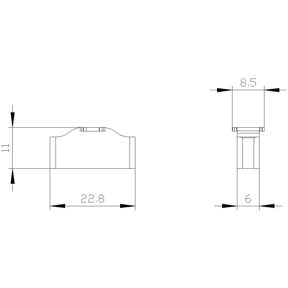 Rysunek techniczny części cylindrycznej z wymiarami: szerokość 22,8 mm, wysokość 11 mm, górna szerokość 8,5 mm, dolna szerokość 6 mm.