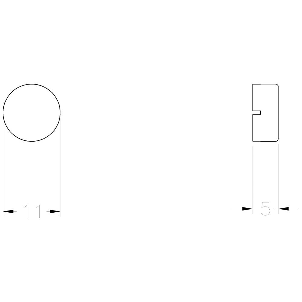 Diagram techniczny z dwoma formami. Po lewej stronie koło z napisem '11' poniżej, po prawej stronie prostokątny profil z wcięciem, pod spodem napis '5'.