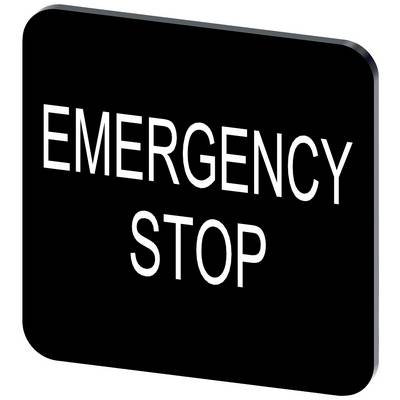 Czarna tarcza z białym napisem 'EMERGENCY STOP', wskazująca na awaryjne zatrzymanie.