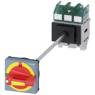 Czerwony przełącznik na żółtym tle jest podłączony do elektrycznej skrzynki bezpiecznikowej. Przełącznik jest ustawiony w pozycji 'OFF'.