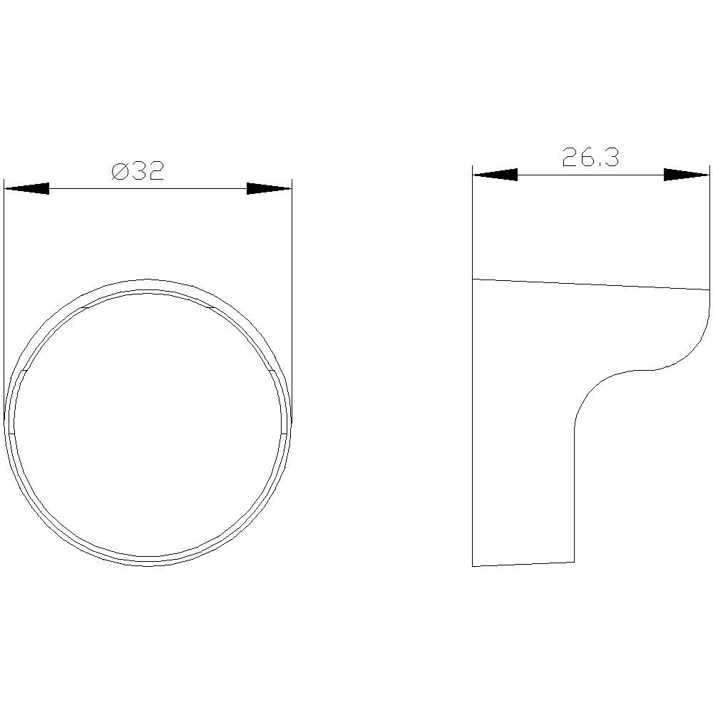 Rysunek techniczny rury o średnicy 32 mm i długości 26,3 mm, widok z boku i widok z góry.
