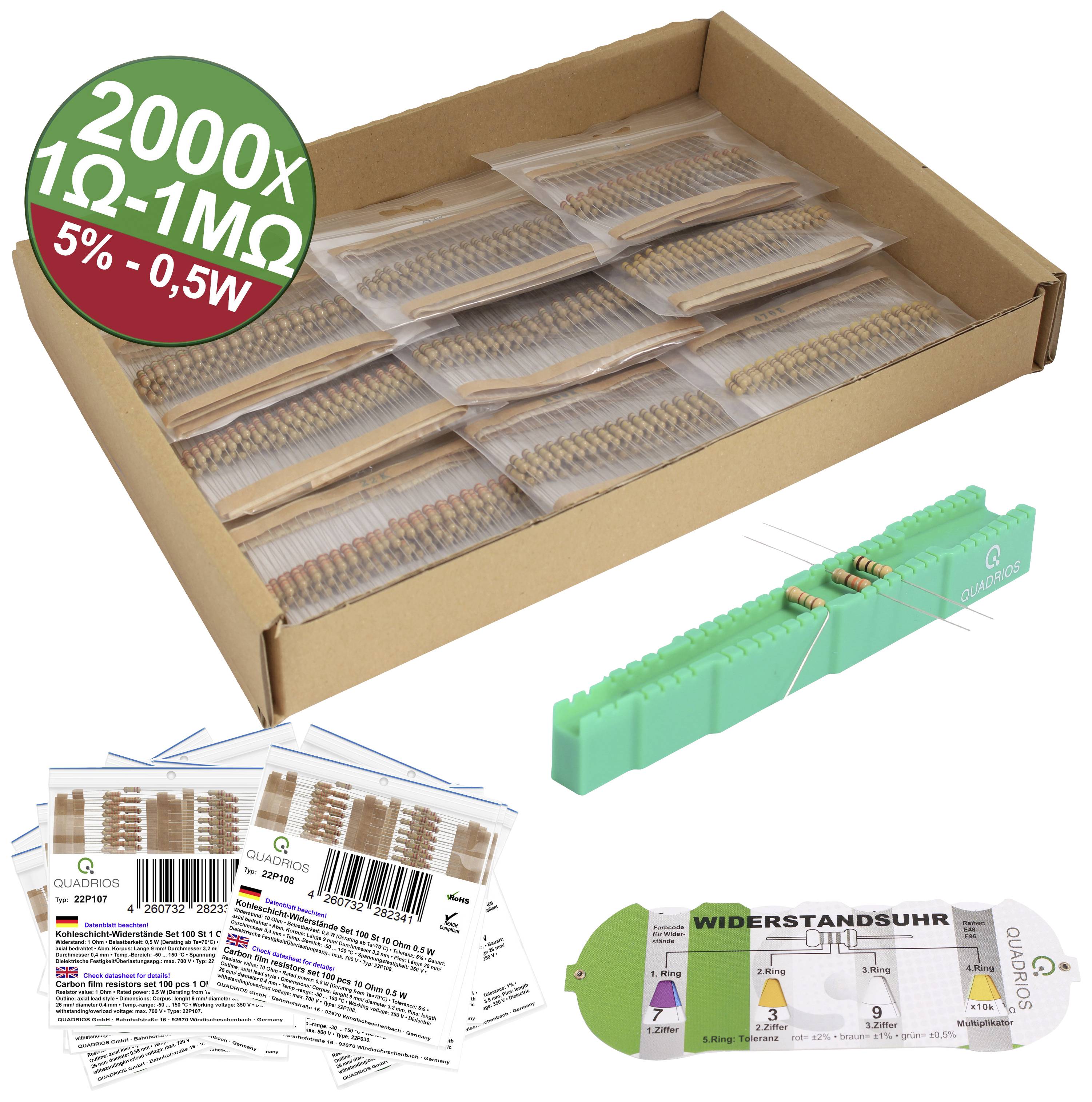 Вугільний резистор Quadrios 23P128 23P128 осьовий THD 0,5 Вт 5% 2000 шт.