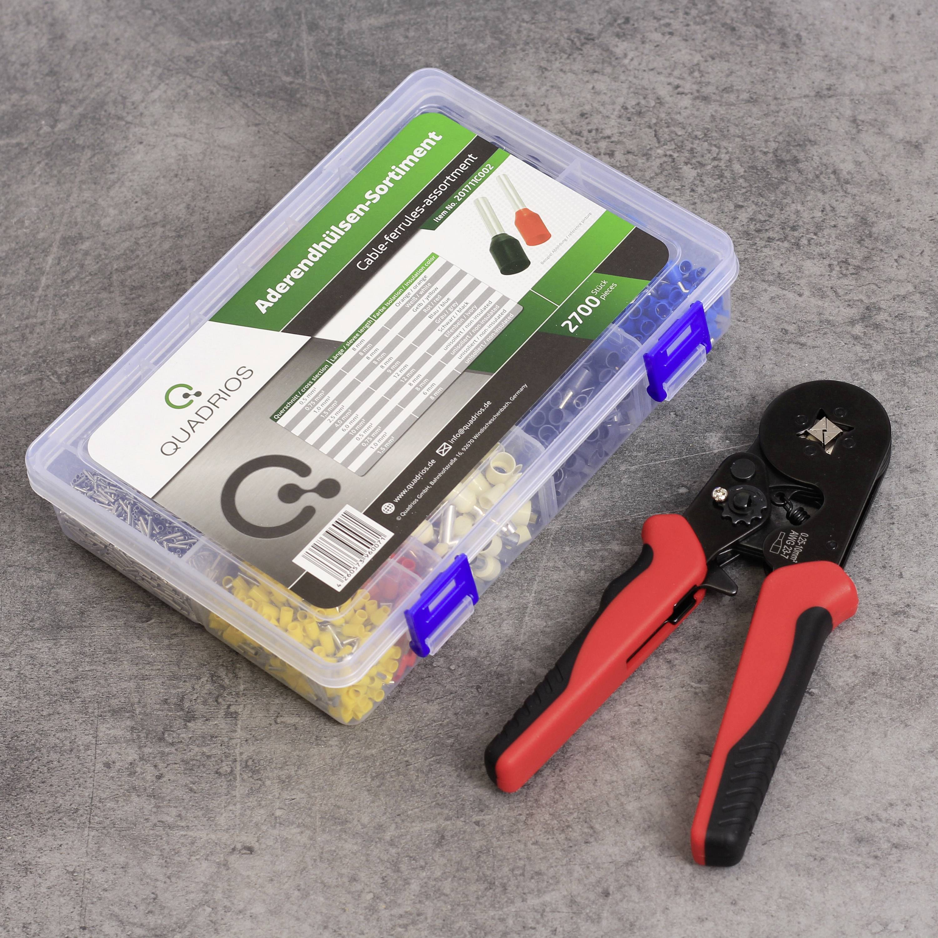Quadrios 23T045 Комплект трубчастих наконечників 0,5 мм², 0,75 мм², 1 мм², 1,5 мм², 2,5 мм², 4 мм², 6 мм², 10 мм² з частковою ізол