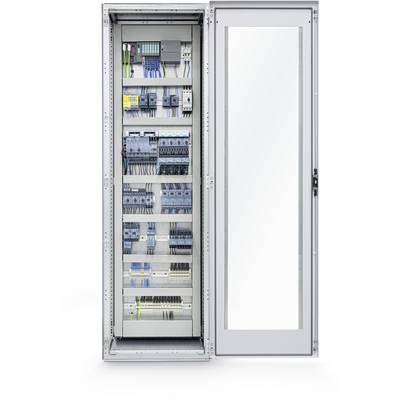 Otwarty rozdzielnik elektryczny prezentuje liczne przewody w różnych kolorach oraz komponenty elektroniczne, ułożone w sposób przemyślany na kilku poziomach.