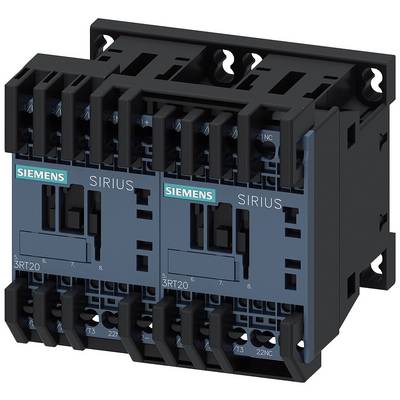 Łączniki Siemens SIRIUS, 3RT2016, w kolorach czarnym i niebieskim, widok z przodu. Dwa moduły zamontowane obok siebie do zastosowań przemysłowych.