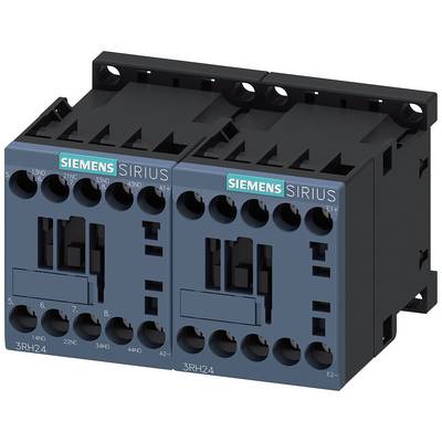 Niebieskie modułowe zabezpieczenie Siemens Sirius z widocznymi zaciskami przyłączeniowymi i numerem modelu '3RH24'.