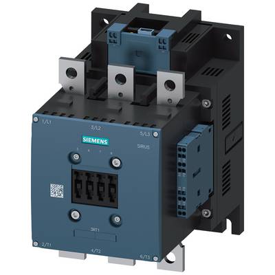 Siemens SIRIUS kontaktor w kolorze niebieskim. Posiada zaciski przyłączeniowe górne i dolne do sterowania obwodami elektrycznymi.