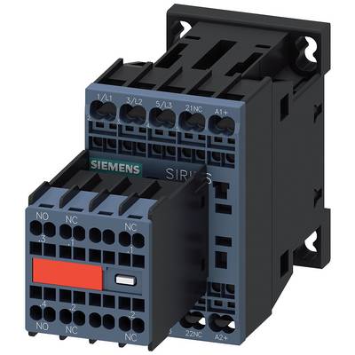 Magnetyczny wyłącznik stycznikowy firmy Siemens, model SIRIUS, w kolorach czarnym i niebieskim, z wieloma złączami na przedniej stronie.