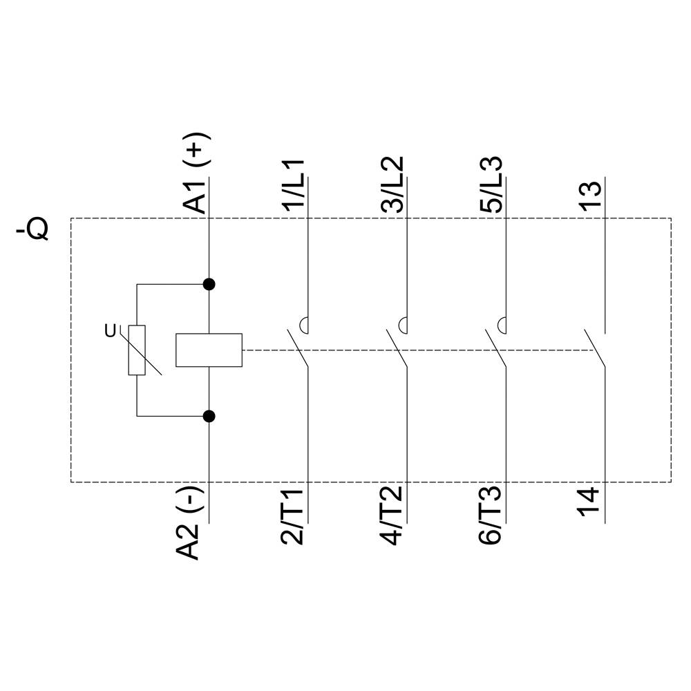 Schemat elektryczny modułu przekaźnikowego z sześcioma zaciskami w dwóch rzędach. Górny rząd: A1, 1, 3, 5; dolny rząd: A2, 2, 4, 6.