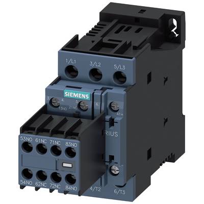 Czarno-niebieski elektroniczny przyrząd łączeniowy z logo Siemensa. Posiada kilka złączy do podłączenia przewodów elektrycznych.