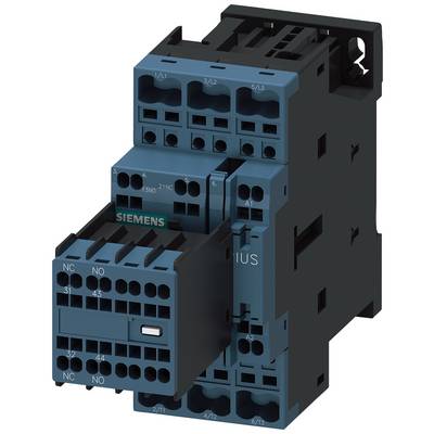 'Przekaźnik Siemensa w kolorze czarnym i niebieskim, przedstawiający złożony element elektryczny z wieloma przyłączami i oznaczeniami.'