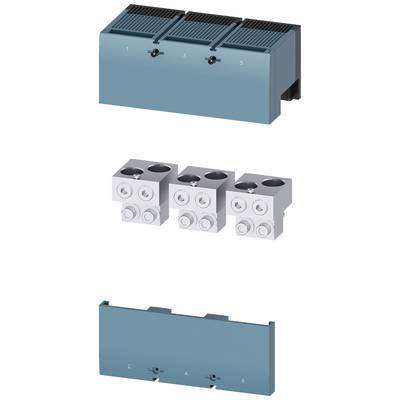 Niebieska elektryczna tablica rozdzielcza z sześcioma ponumerowanymi zaciskami i wymiennymi modułami przyłączeniowymi w ujęciu technicznym.