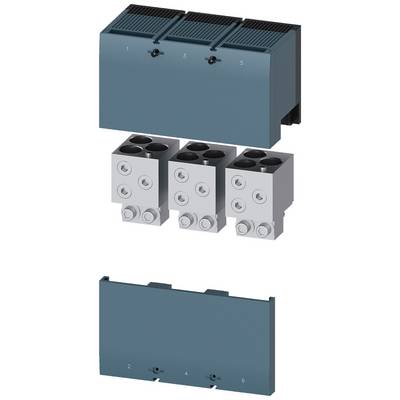 Elektryczna szafa sterownicza z trzema elementami ułożonymi w rzędzie. Każdy element posiada przyłącza i oznaczenia numeryczne. Górna i dolna pokrywa są zdejmowalne.