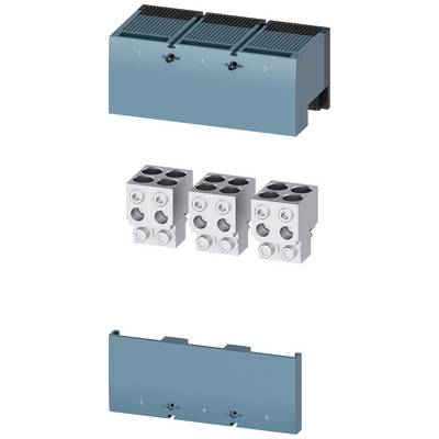 Elektryczny moduł instalacyjny z niebieskimi i szarymi elementami. Na górze obudowa z przyłączami od 1 do 5, poniżej modułowe złącza wtykowe z czterema otworami, poniżej części czołowe z przyłączami 2, 4 i 6.