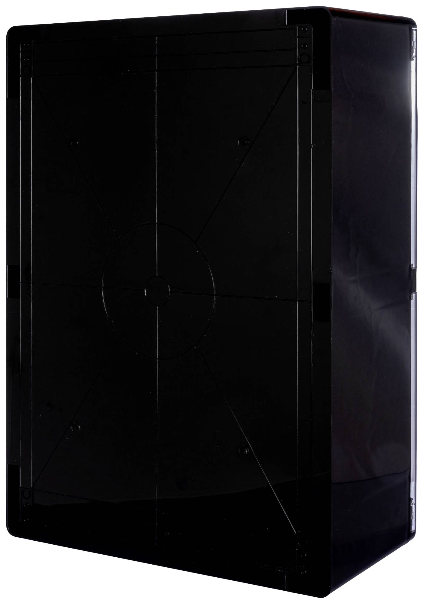 Czarna, prostokątna, pionowa obudowa o gładkiej powierzchni i dyskretnych liniach.