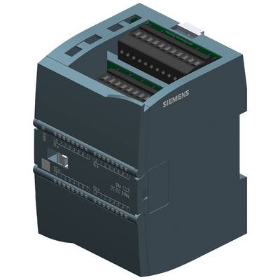 Ilustracja modułu Siemens SM 1223 DC/DC/SINK, modułu rozszerzeń dla systemów sterowników PLC z wieloma złączami i wskaźnikami LED.