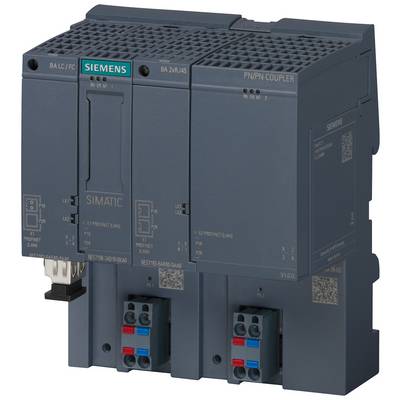 Elektroniczny moduł firmy Siemens z oznaczeniami takimi jak 'PN/PN Coupler' i 'SIMATIC'; prezentuje przemysłowe komponenty do integracji sieciowej.