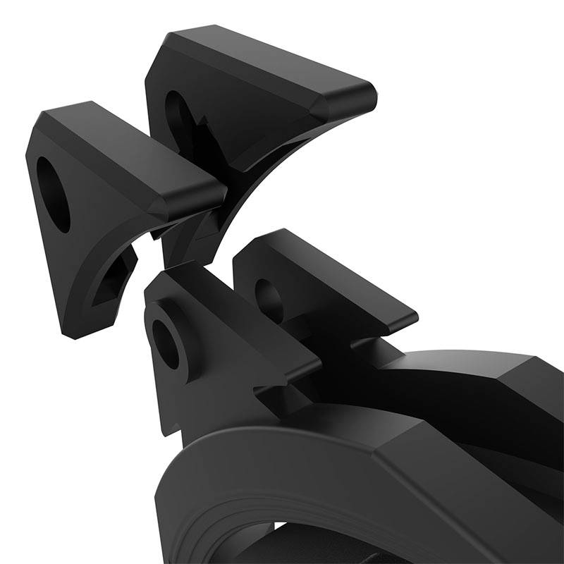 Czarne, techniczne zawieszenie z wieloma ruchomymi elementami, stosowane w zastosowaniach przemysłowych lub mechanicznych.