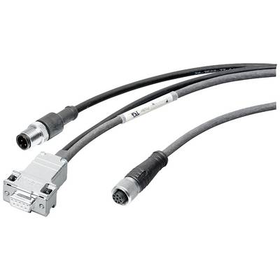 Szary, elektroniczny kabel z różnymi złączami na końcach, przeznaczony do zastosowań przemysłowych.