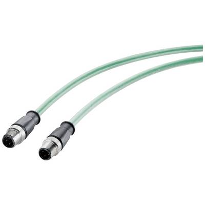Zielony kabel z dwoma okrągłymi złączami na końcach, odpowiedni do połączeń elektrycznych lub elektronicznych.