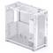 Białe obudowa komputerowa bez wewnętrznych komponentów, widok z boku. Zawiera preinstalowane kratki wentylacyjne i mocowania do sprzętu.