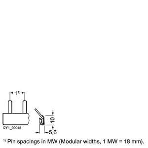 Wymiary sworznia: szerokość 5,6 mm, wysokość 10 mm. Odległości między pinami w MW (szerokościach modułu), 1 MW = 18 mm. Widok z boku dołączony.
