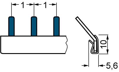 Rysunek techniczny elektrycznego złącza z trzema stykami, o rozstawie 1 mm między stykami, wysokości 10 mm i szerokości 5,6 mm.
