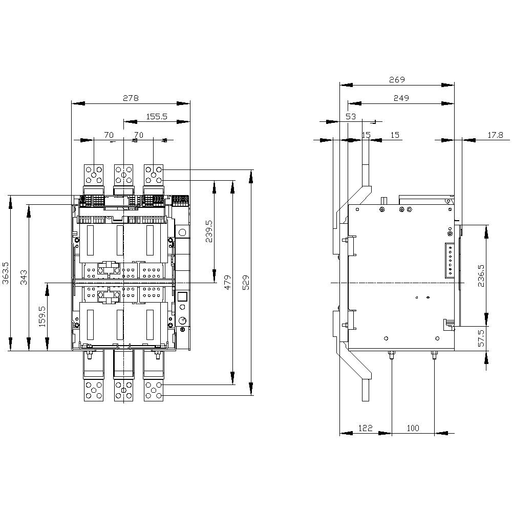 Rysunek techniczny przedstawia rozdzielnię elektryczną ze szczegółowymi wymiarami w milimetrach, wysokość 429, szerokość 278, głębokość 269.