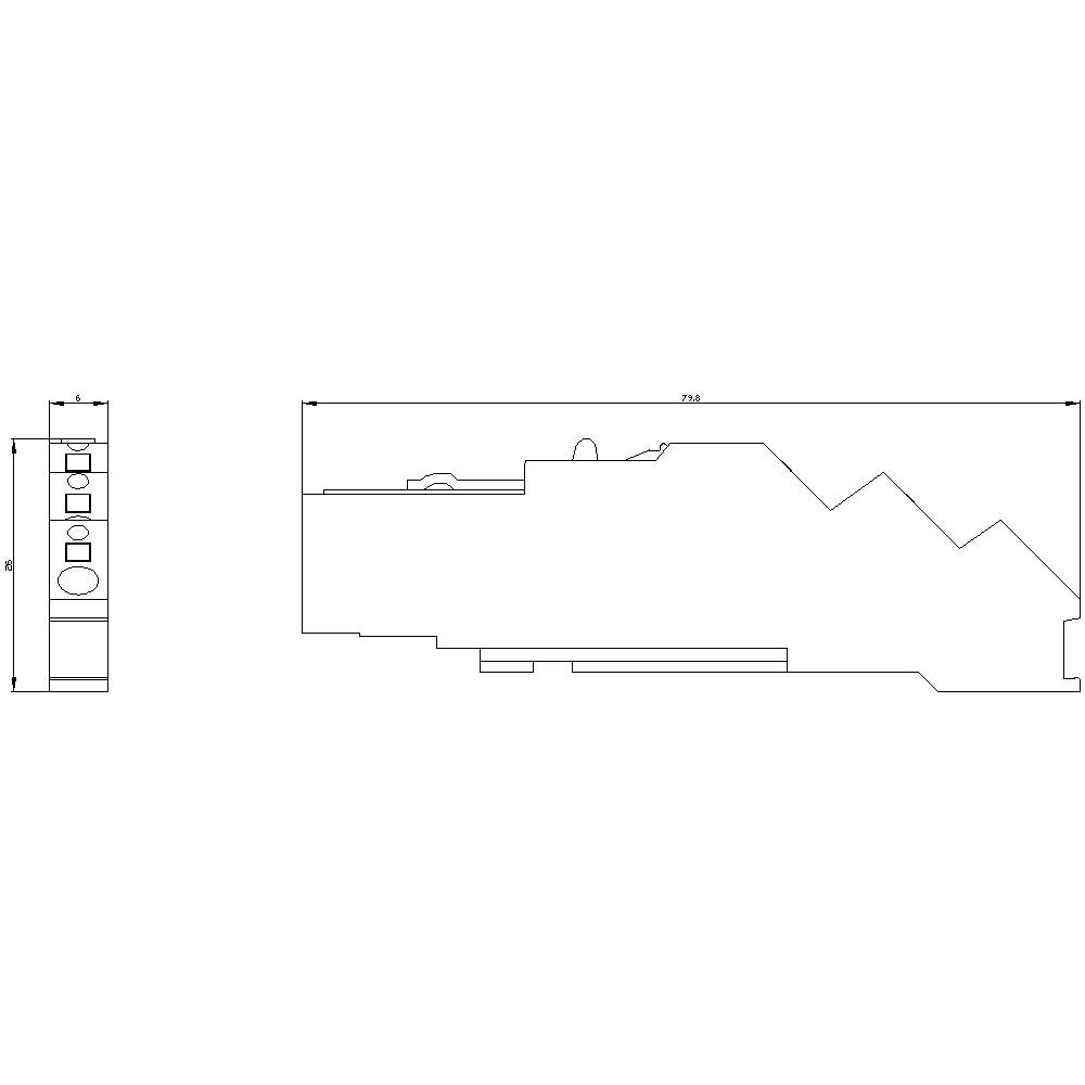 Techniczny diagram przedstawia widok z boku oraz szczegółowy widok prostokątnego elementu z nieregularnymi krawędziami i wymiarami.