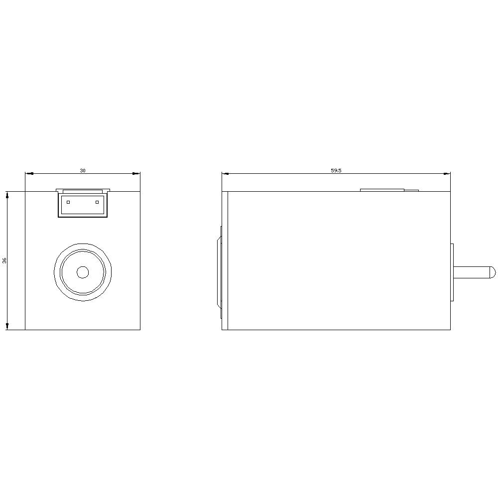 Rysunek techniczny kamery skrzynkowej z widokiem z przodu i z boku, wraz z wymiarami w milimetrach.