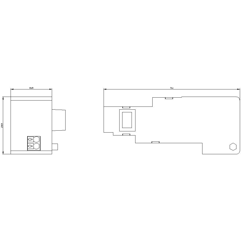 Rysunek techniczny przedstawiający dwa widoki elementu z wymiarami. Jeden widok pokazuje bok, drugi - widok z góry. Jednostki miar w milimetrach.
