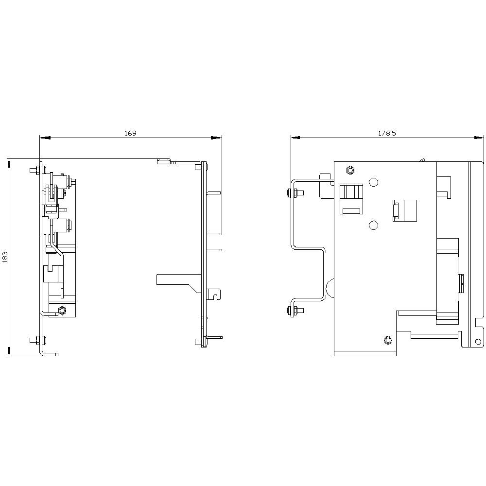 Rysunek dwóch widoków technicznych części mechanicznej z wymiarami w milimetrach: 169 mm szerokości, 178,5 mm długości.