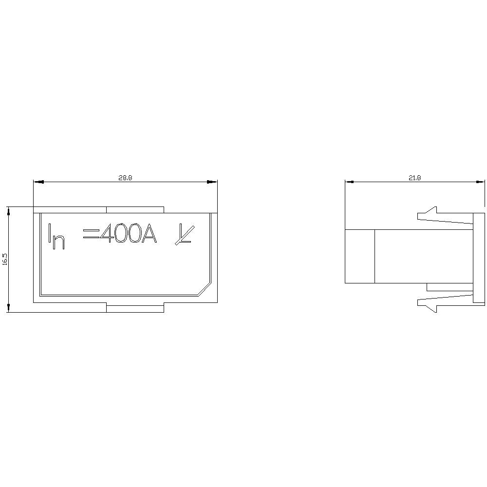 Rysunek techniczny elementu z napisem 'In = 400A'. Wymiary wynoszą 21,9 i 51,5.