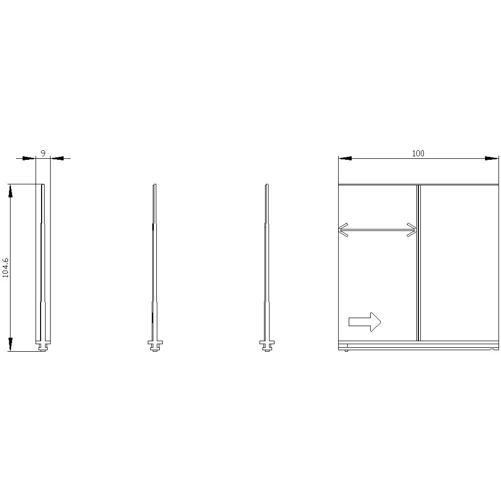 Przekrój poprzeczny planu technicznego z wymiarami: szerokość 100 cm, wysokość 146 cm, prezentujący mechanizm drzwi przesuwnych.