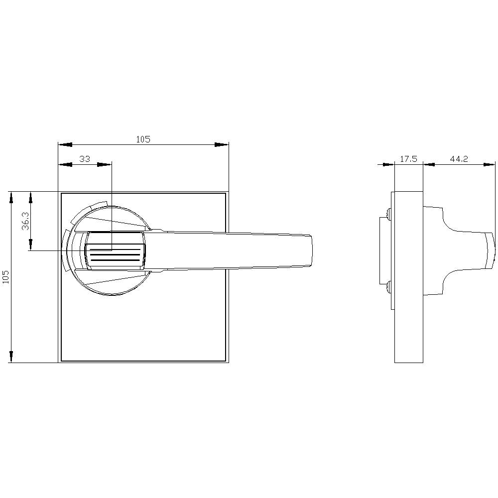 Rysunek techniczny kranu z wymiarami: widok z przodu i z boku, główne wymiary 105 mm, 36 mm, 17,5 mm.