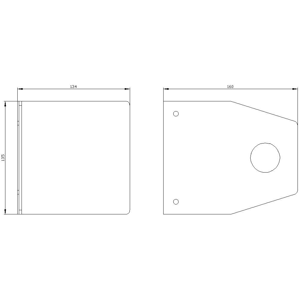 Dwa rysunki techniczne elementów z wymiarami: po lewej 134x137 mm, po prawej o szerokości 160 mm z otworem.