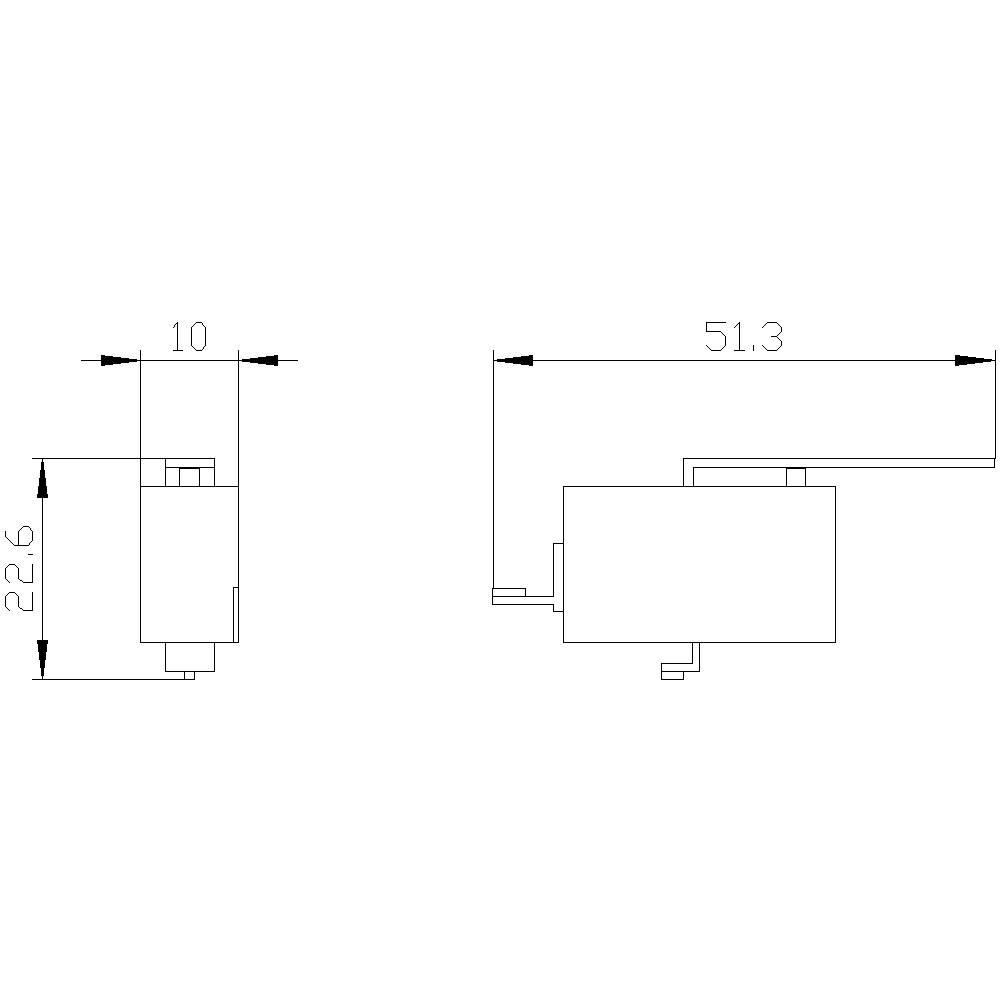 Rysunek techniczny prostokątnego obiektu o wymiarach 10 x 22,6 mm i długości 51,3 mm.