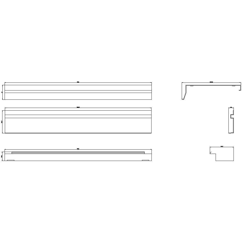 Rysunek techniczny metalowego zestawu wsporników półkowych z różnymi widokami i elementami składowymi.