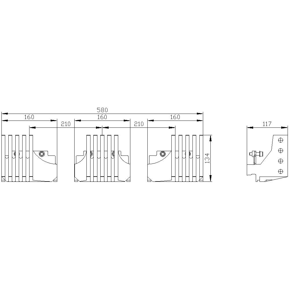 Rysunek techniczny elementów metalowych z wymiarami w milimetrach. Wielowarstwowe widoki przedstawiają wysokość, szerokość i głębokość poszczególnych części.